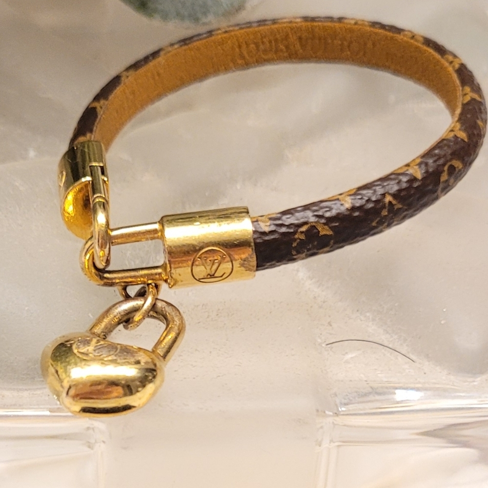 Louis Vuitton Authentic Monogran Leather Heart Charm Bracelet